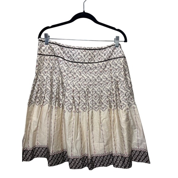 Ann Taylor Loft Dresses & Skirts - Ann Taylor Loft Womens 12 Cream Brown Medallion Print Pleated A-Line Skirt